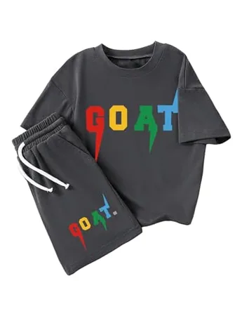 Short Sleeve Graphic Outfit Set, Grey (7 Years)