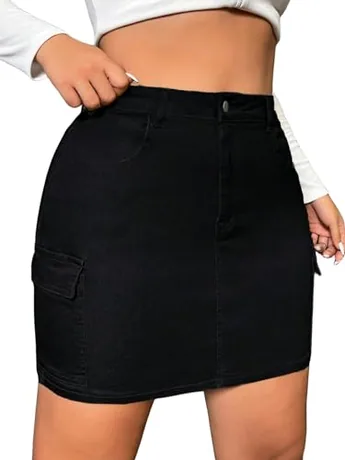 Plus Size Mini Denim Skirt, Black