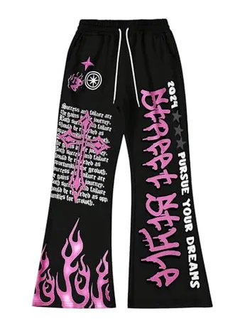 Wide Leg Graphic Leggings, Black