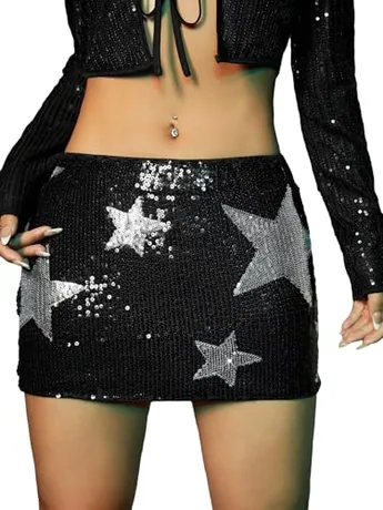 Mini Sequin Skirt, Black (X-Small)