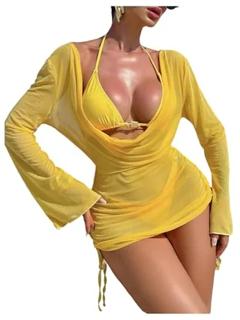 Long Sleeve Swimsuit, Yellow (Small)