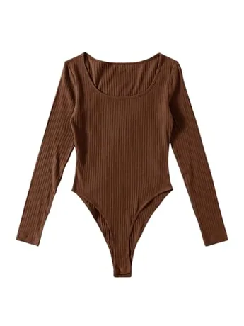 Long Sleeve Knit Bodysuit, Chocolate