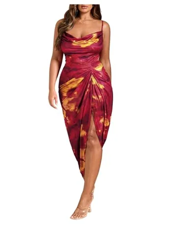 Plus Size Sleeveless Tie Dye Dress, Red