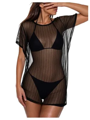 Short Sleeve Mesh Swimsuit, Black