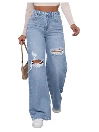 Wide Leg Denim Jeans, Blue