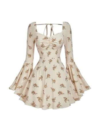 Long Sleeve Floral Dress, Apricot