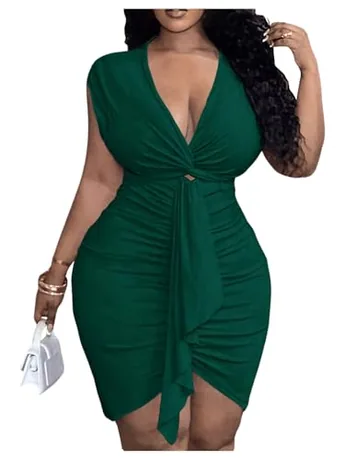 Plus Size Bodycon Dress, Dark Green (3X-Large Plus)