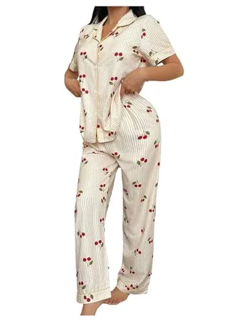 Short Sleeve Striped Sleep Set, Yellow (X-Large)