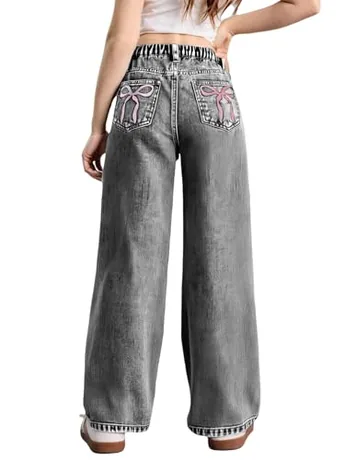 Wide Leg Denim Jeans, Grey (11 Years)