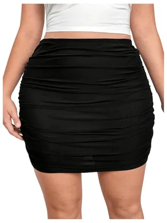 Plus Size Mini Ruched Skirt, Black