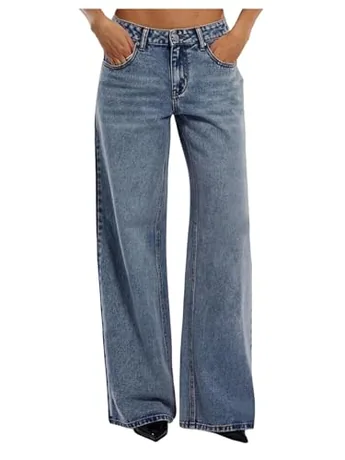 Wide Leg Denim Jeans, Blue (28)