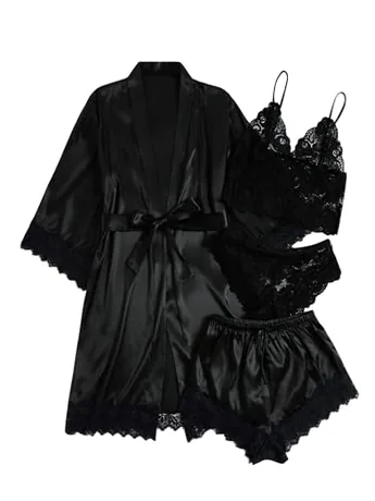 Satin Sleep Set, Black (Small)