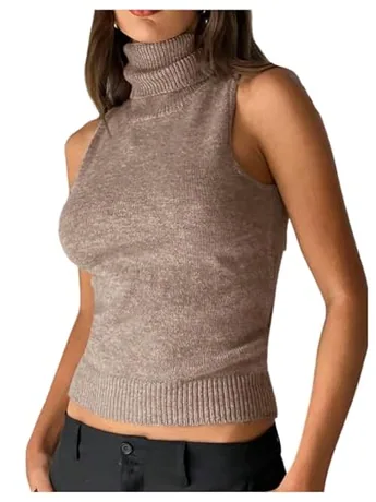 Sleeveless Knit Knitwear, Khaki