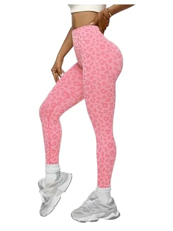 High Waisted Leopard Leggings, Pink