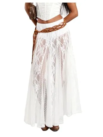 Maxi Lace Skirt, White