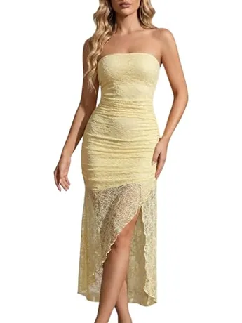 Midi Lace Dress, Yellow