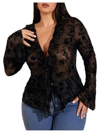 Plus Size Lace Top, Black (3X-Large Plus)
