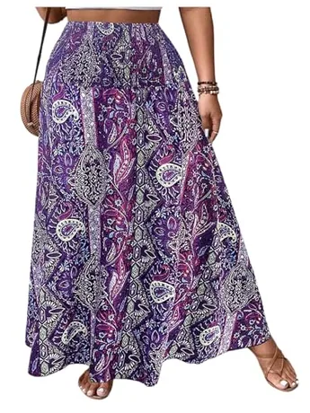 Plus Size Maxi Ruffle Skirt, Purple