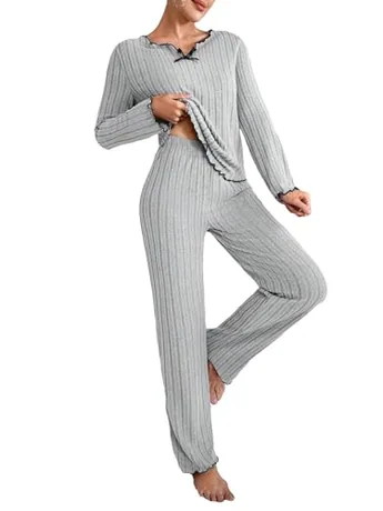 Long Sleeve Knit Sleep Set, Grey