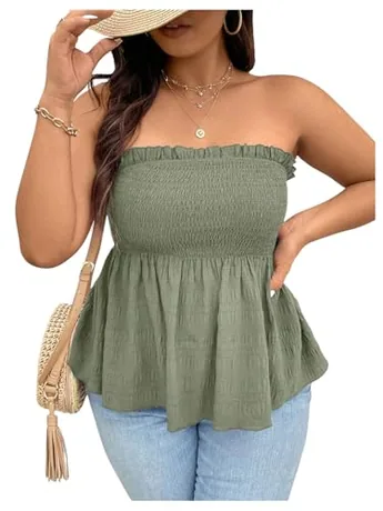 Plus Size Ruffle Tube Top, Mint (4X-Large Plus)