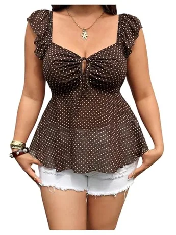 Plus Size Ruffle Top, Coffee