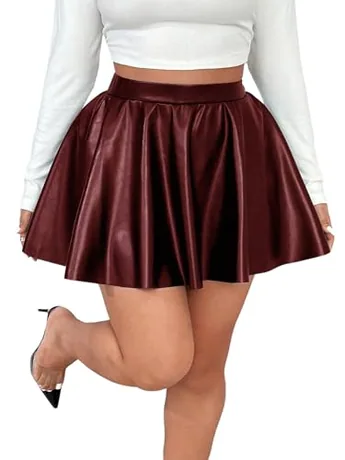 Plus Size High Waisted Skirt, Burgundy