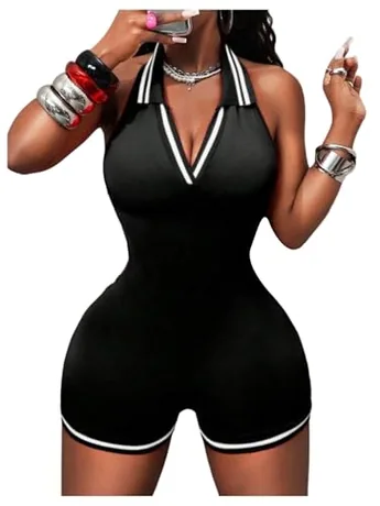 Sleeveless Striped Jumpsuit, Black