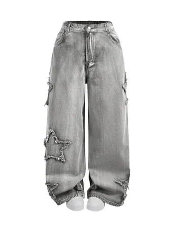 Plus Size Wide Leg Denim Jeans, Grey