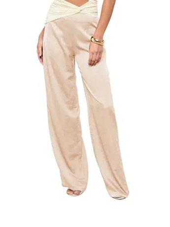 Wide Leg Satin Trousers, White