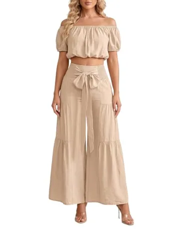 Wide Leg Outfit Set, Apricot (short sleeve)
