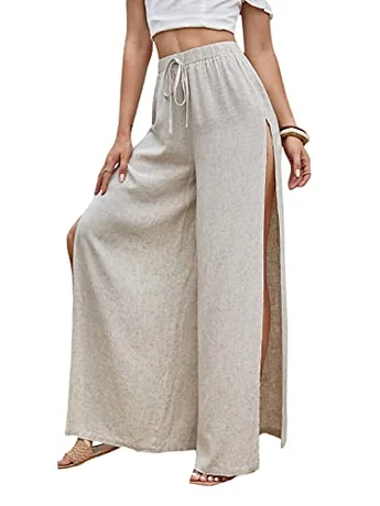 Wide Leg Trousers, Khaki (tie front)