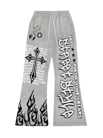 Wide Leg Graphic Leggings, Grey (Small)