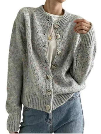Long Sleeve Knit Knitwear, Grey (Medium)