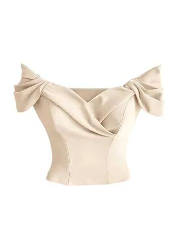 Short Sleeve Ruched Crop Top, Apricot