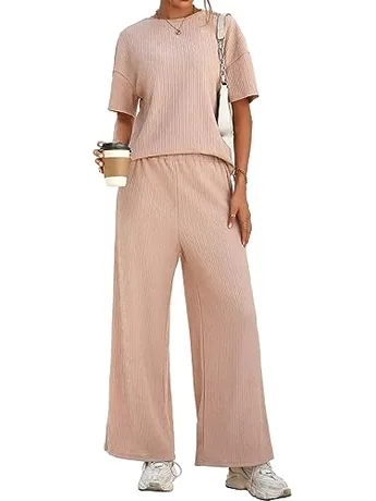 Wide Leg Knit Outfit Set, Khaki (X-Large)