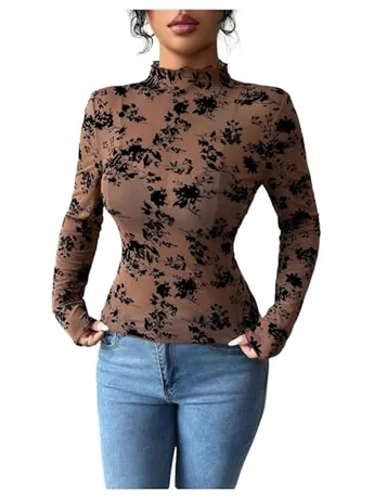 Long Sleeve Mesh T-Shirt, Coffee