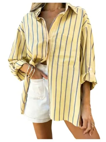 Long Sleeve Striped Shirt, Yellow (X-Small)