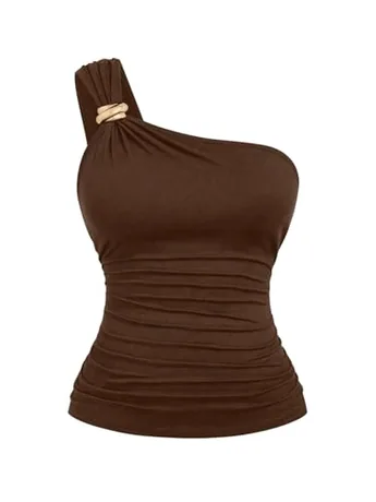 Plus Size Sleeveless Ruched Tank Top, Coffee