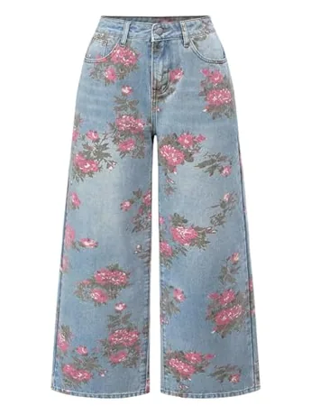 Plus Size Wide Leg Denim Jeans, Pink (XX-Large Plus)