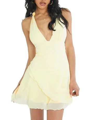 Sleeveless Backless Dress, Yellow