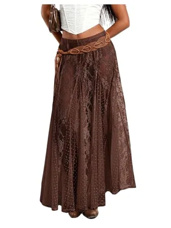 Maxi Lace Skirt, Coffee (Small)