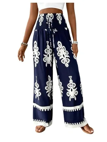 Wide Leg Floral Trousers, Blue