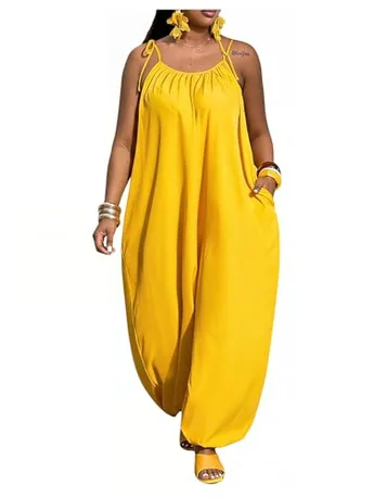 Plus Size Sleeveless Jumpsuit, Yellow