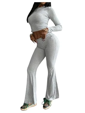 Long Sleeve Ruched Outfit Set, Grey
