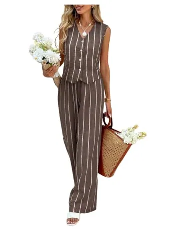 Striped Outfit Set, Coffee