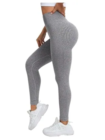 High Waisted Ribbed Leggings, Grey
