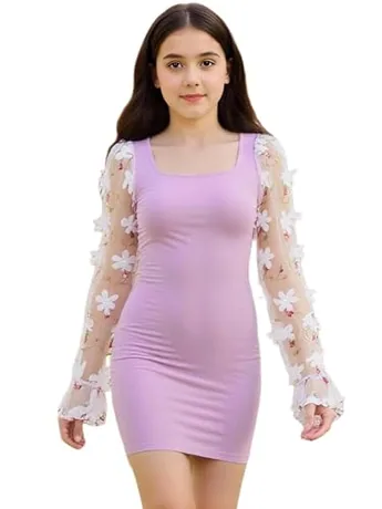 Long Sleeve Mesh Dress, Lilac