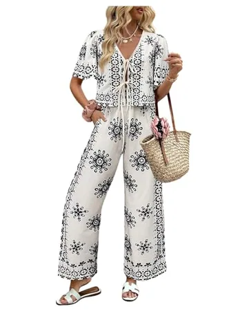 Short Sleeve Floral Outfit Set, Black (Large)