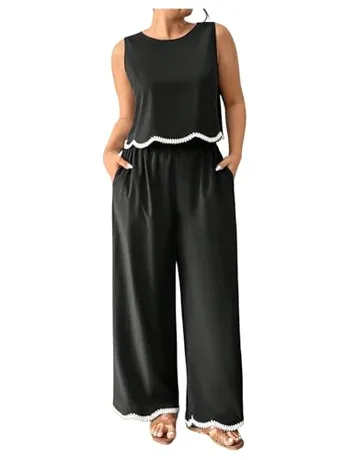 Plus Size Wide Leg Outfit Set, Black