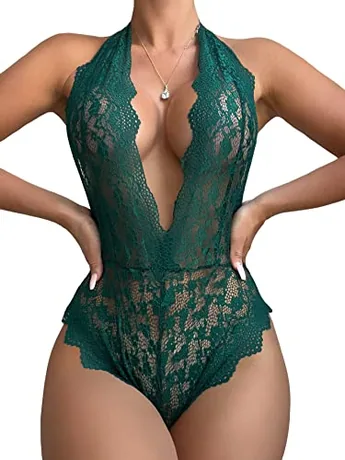 Lace Bodysuit, Dark Green (Large)